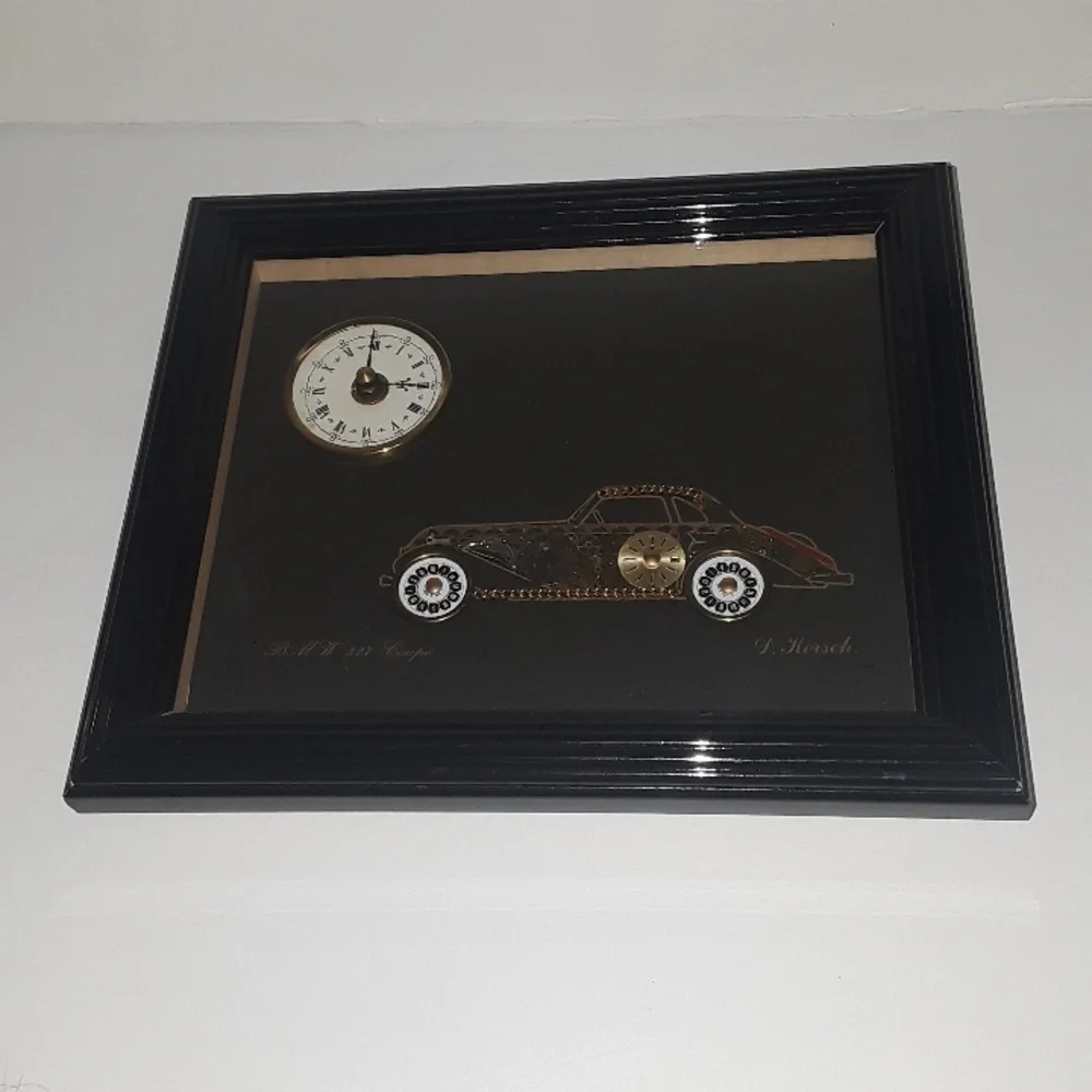 RARE VINTAGE BMW 327 COUPE D KERSCH DAVID OF LONDON CLOCK FRAMED ART